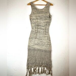 Skies Are Blue Sleeveless Crochet Fringe Sweater Dress Cotton Boho